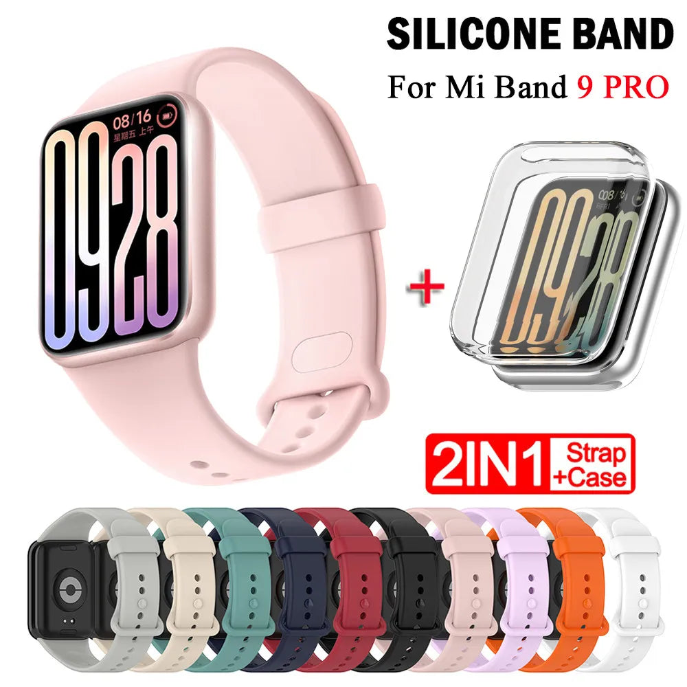 Soft Silicone Strap and One-piece Full Protective Case for Xiaomi Mi Band 9 Pro Strap Smart Band
