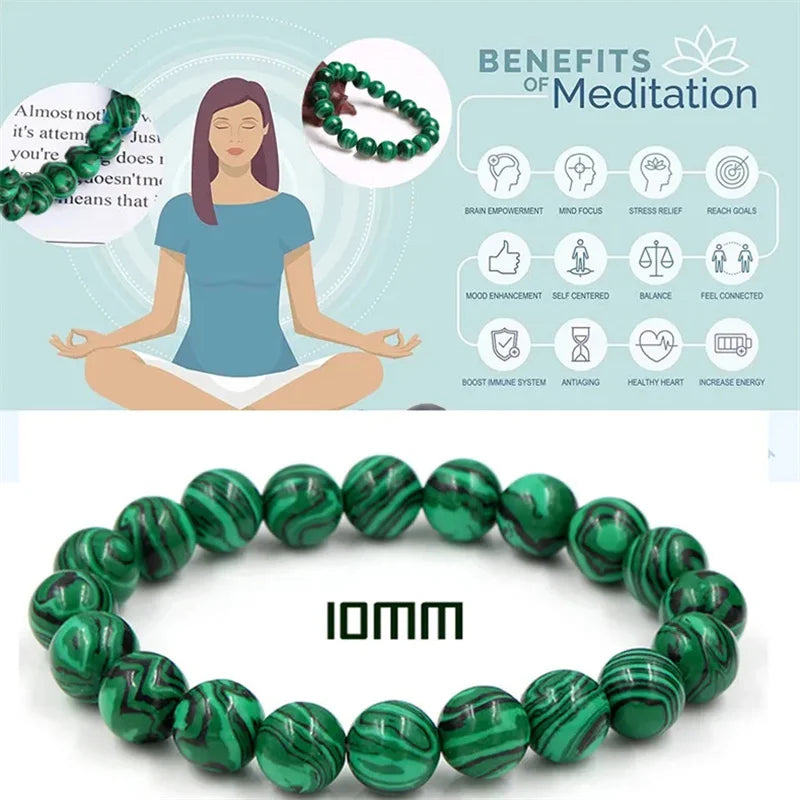 Natural Green Malachite Stone Bracelet 6/8/10mm Handmade Round Beads Bracelets Couple Energy Yoga Bracelet Men Women Jewelry Top