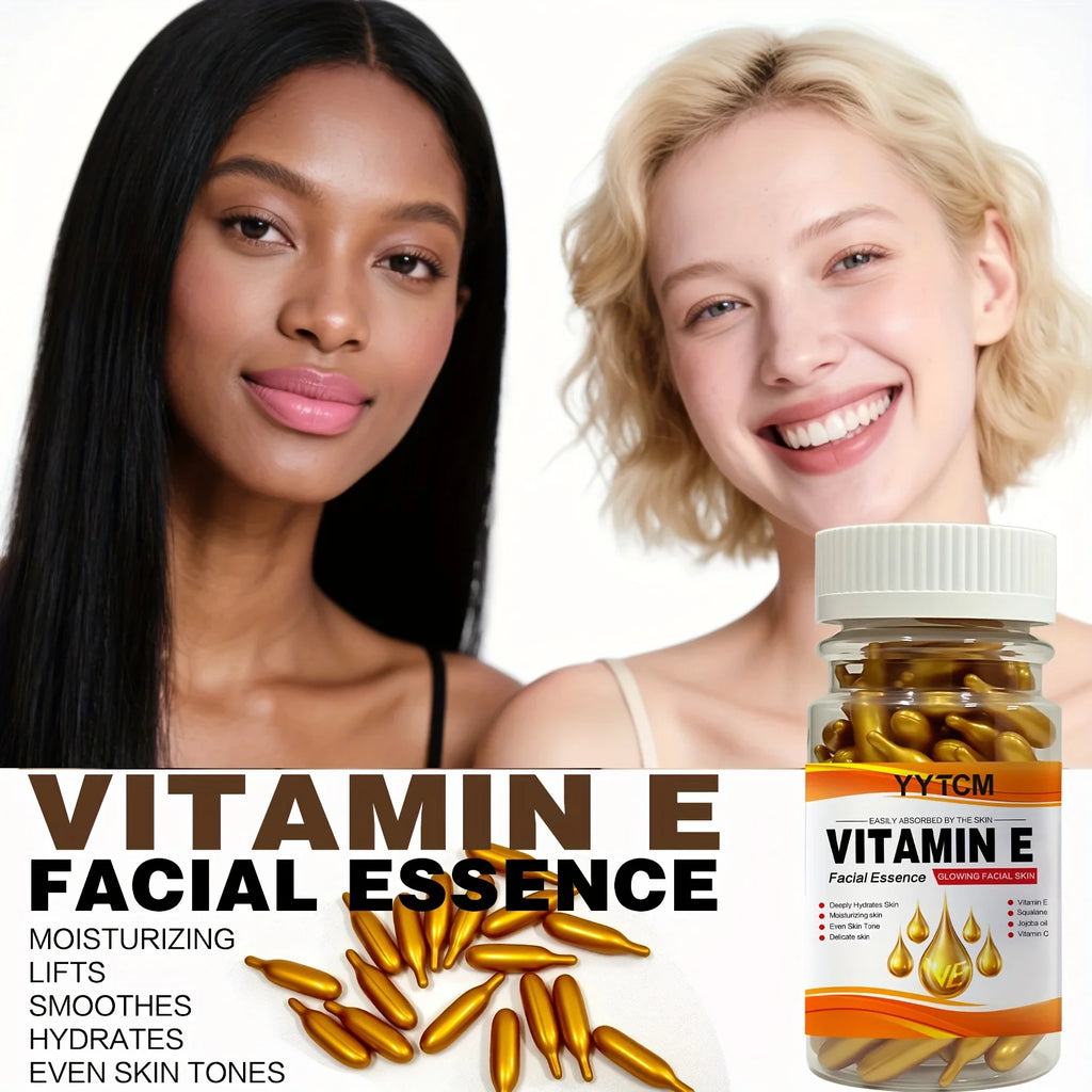Vitamin E Deep Moisturizing Capsule Essence, Hydrates and Smooths Skin, Contains Plant-Based Squalane, Vitamin C, Deep Hydration and Skin Brightening Essence (0.4Gx90 Capsules)/Bottle-1 Bottle
