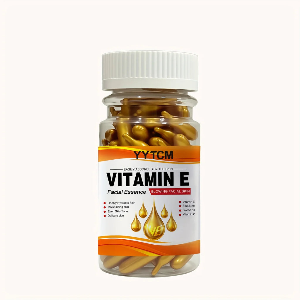 Vitamin E Deep Moisturizing Capsule Essence, Hydrates and Smooths Skin, Contains Plant-Based Squalane, Vitamin C, Deep Hydration and Skin Brightening Essence (0.4Gx90 Capsules)/Bottle-1 Bottle