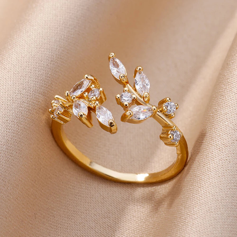 Colorful Cubic Zircon Ring for Women Stainless Steel Gold Color Open Ring Vintage Boho Wedding Party Jewelry Gift Accessories