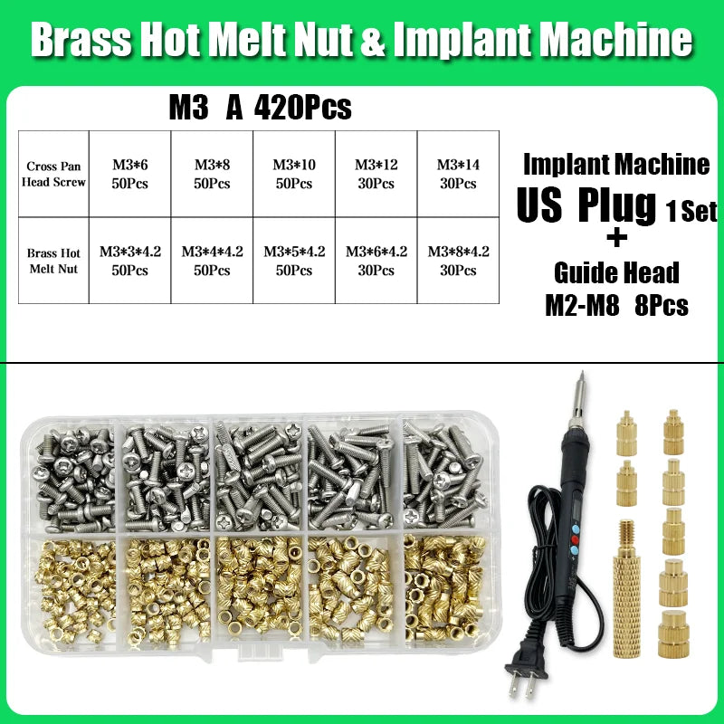M2 M3 M4 Brass Insert Nut Bolt Screw Implantation Machine Hot Melt Knurled Thread Heat Soldering Iron Tip 3D Printer Accessory
