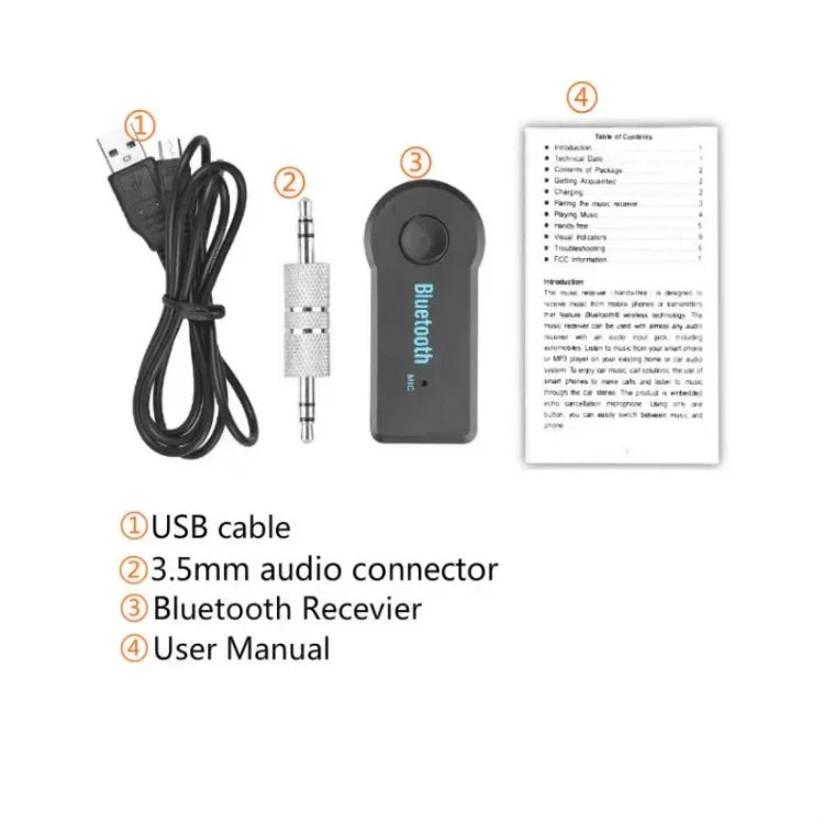 Bluetooth 5.0 Wireless Audio Receiver 3.5mm AUX Car Adapter, Mobile Phone Hands-Free Stereo Music Converter Wireless Car Adapter