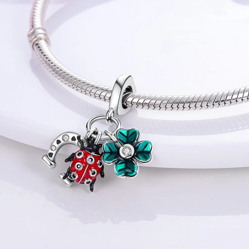 Charms Silver 925 Ladybugs and Cherry Strawberries Pendant Bead Fit 3mm Bracelet Bangle Necklace For Women Luxury Jewelry Making