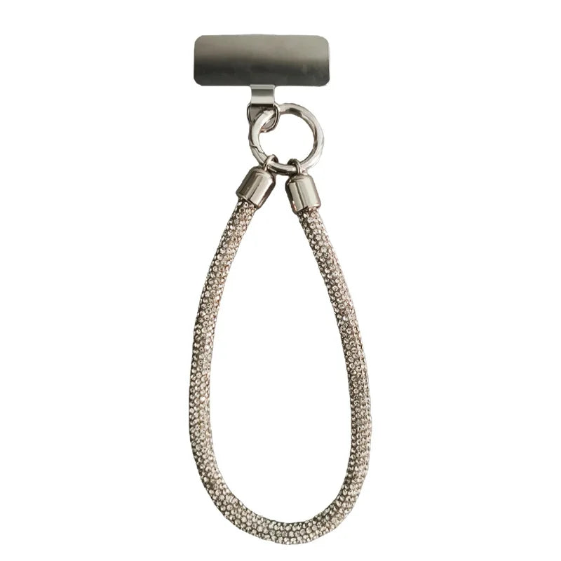 Luxury Style Full Diamond Phone Lanyard with Metal Clip Short Chain Handheld Wrist Flash Accessory Universal Light