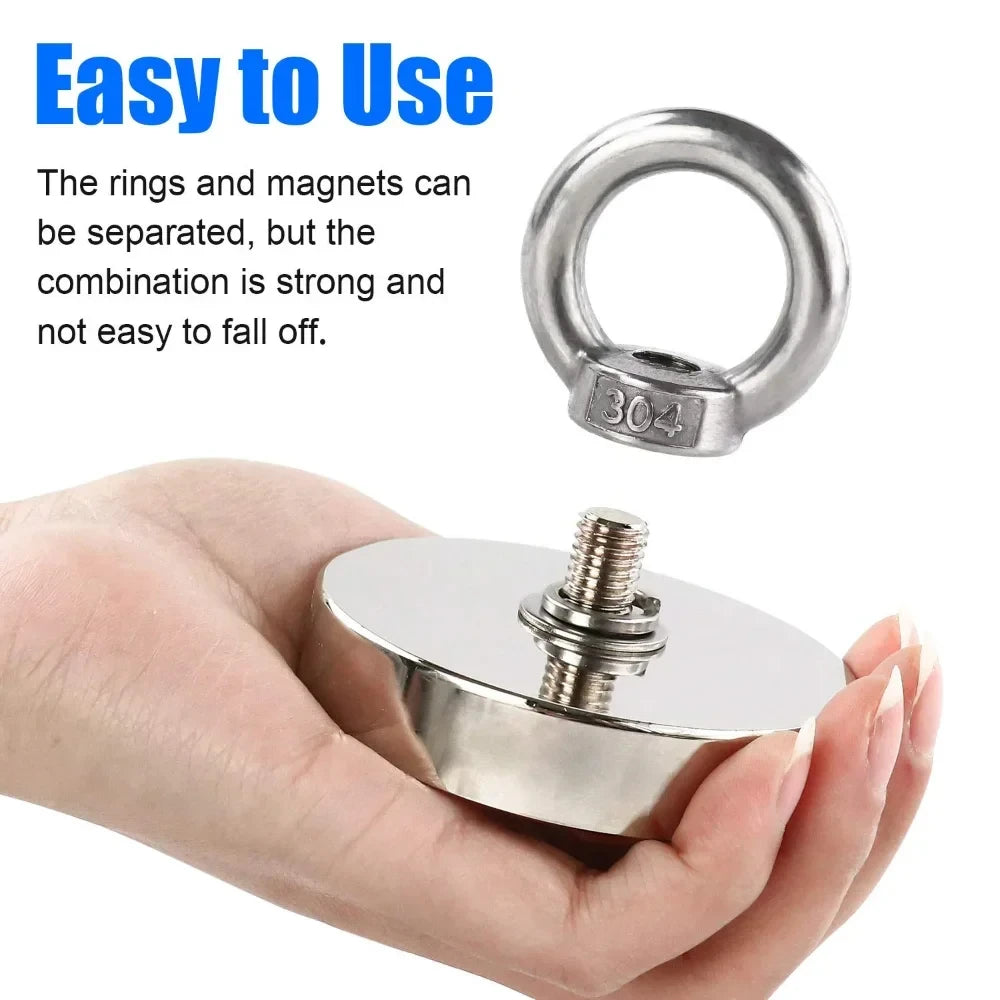 Super Strong Suction Salvage Helper, Made of N52 Heavy Rare Earth Material, with Countersunk Hole and Eyebolt Suction Metal
