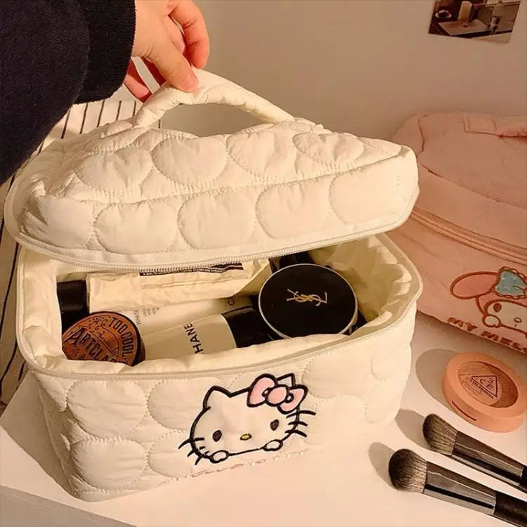Kitty Large Capacity Makeup Bag Waterproof Travel Toiletry Organizer Cute Cartoon Cosmetic Case with Double Zipper for Girls