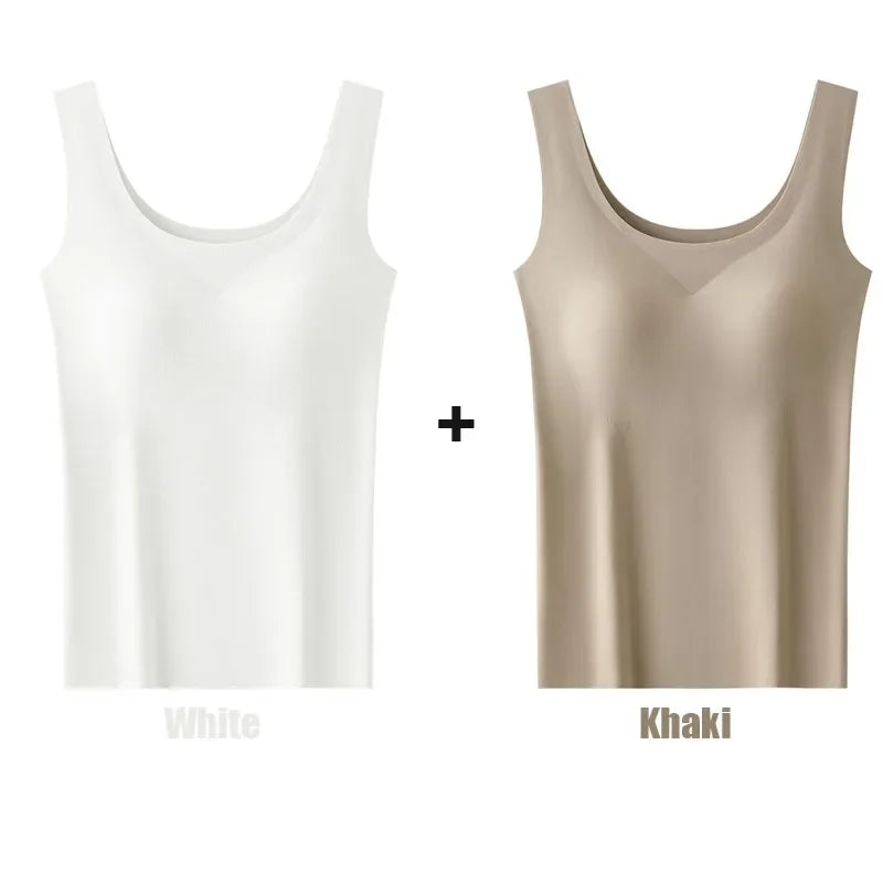 2PCS/Lot Silk Seamless Tank Top with Fixed Chest Pad Women's Camisole Top Sleeveless Inner Outerwear Camison Verano High Strecth