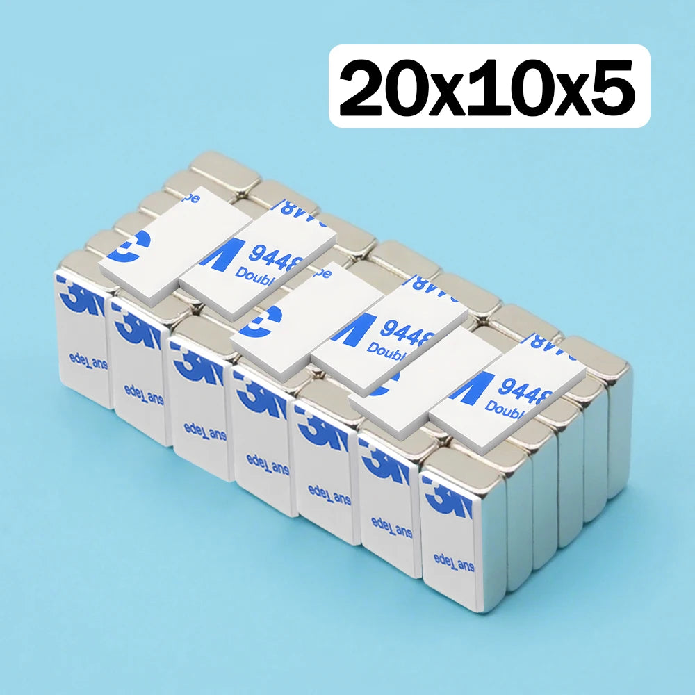 20x10x2 60x10x3mm Super Powerful Block Neodymium Magnet  With double-sided adhesive Magnet N35 Strong Permanent Magnetic imanes