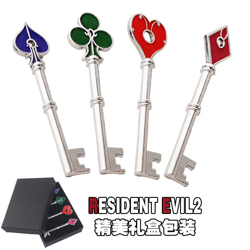Residents Evils Remake RPD Keys Set Raccoon Police Department Square Plum Heart Logo Keychain Cosplay Costume Accessories Gift