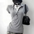 Graphic Harajuku POLO Collar Solid Short Sleeve Women's T-shirts 90s Clothes Vintage Women  Female Trashy Y2k 2000s Tops Gothic