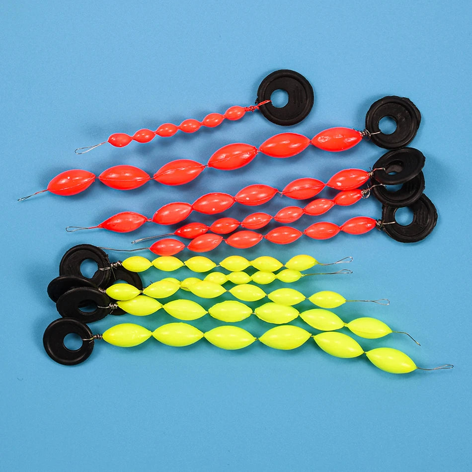 60Pcs/10Sets Fishing Float 6 In 1 String Type Seven Star Float Foam Space Bean Fishing Line Stopper Buoys Tackle Accessories