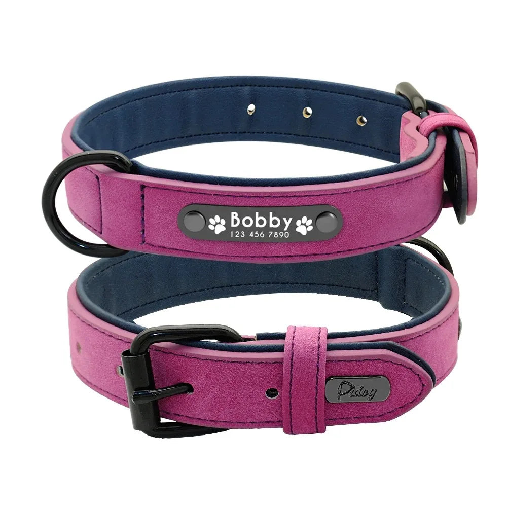 Personalized Name ID Tags Dog Collars Custom Text Name Leather Dog Collar For Small Medium Large Dogs Pitbull Bulldog Beagle