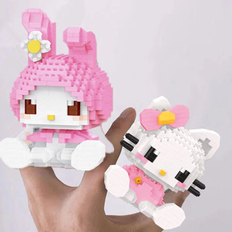 Cartoon Anime Hello Kitty Blocks Kuromi My Melody Cinnamoroll Mouse Building Blocks Doll Toy Kids Birthday Gift