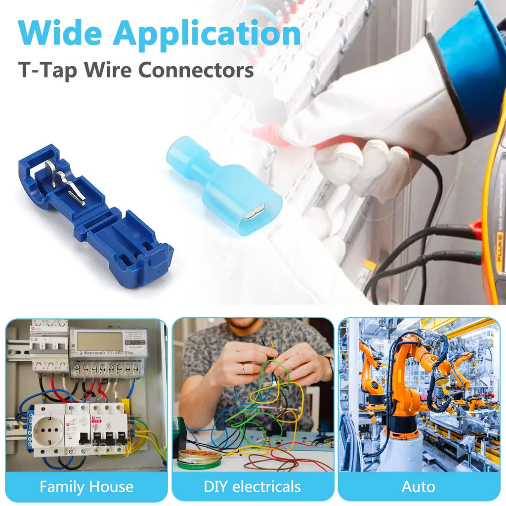 T Tap Wire Connectors, 60/50/40pcs Self-Stripping with Nylon Fully Insulated Male Quick Disconnect splice T Type Electrical Wire
