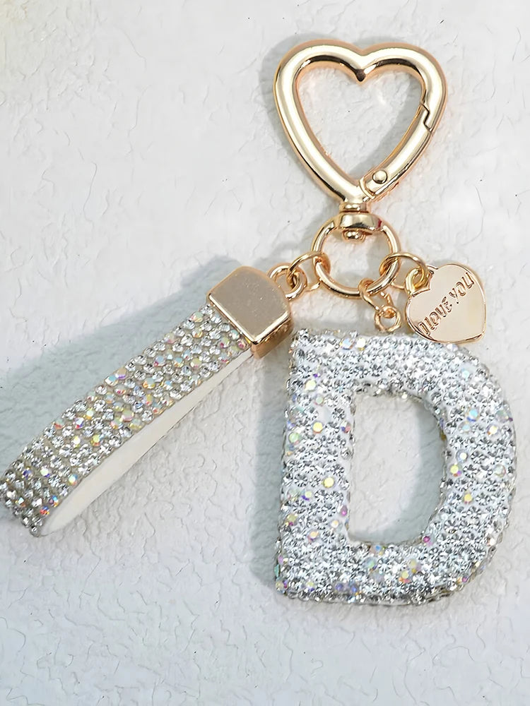 Shining Diamond Inlay 26 English Initial letter Key Chain Car High-end Key Ring Lady Bag Delicate Pendant Thanksgiving Gifts
