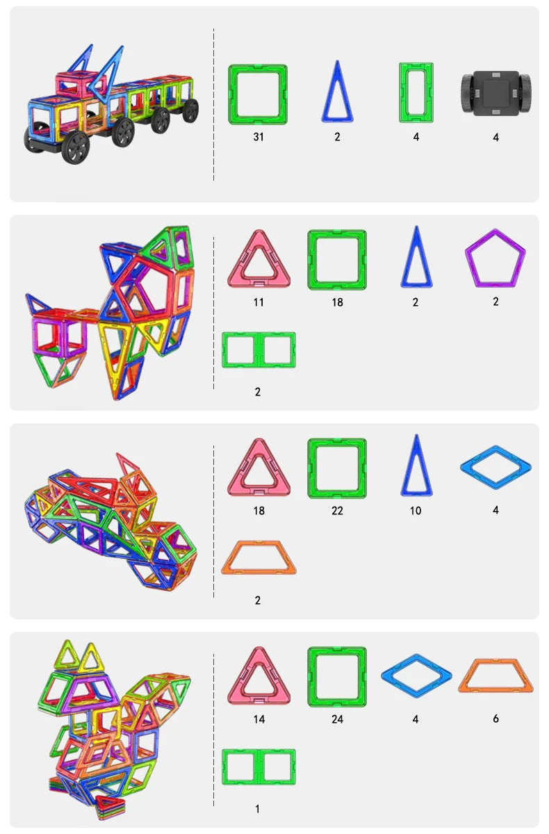 large Magnetic tiles Designer Magnet Building Blocks Accessories Educational Constructor Toys For Children Kids Girls Set Gift