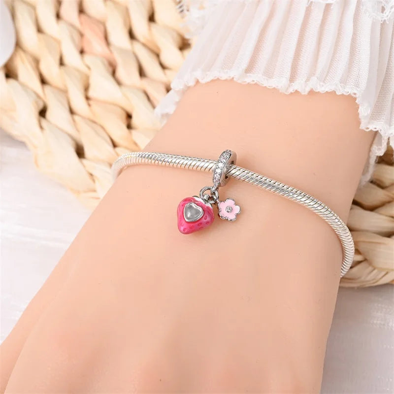 Charms Silver 925 Ladybugs and Cherry Strawberries Pendant Bead Fit 3mm Bracelet Bangle Necklace For Women Luxury Jewelry Making