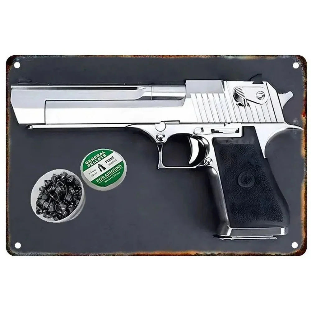 Cool Gun Poster Metal Tin Sign Man Cave Set 4 Vintage Firearm Wall Art Military Decor Bar Bedroom Garage