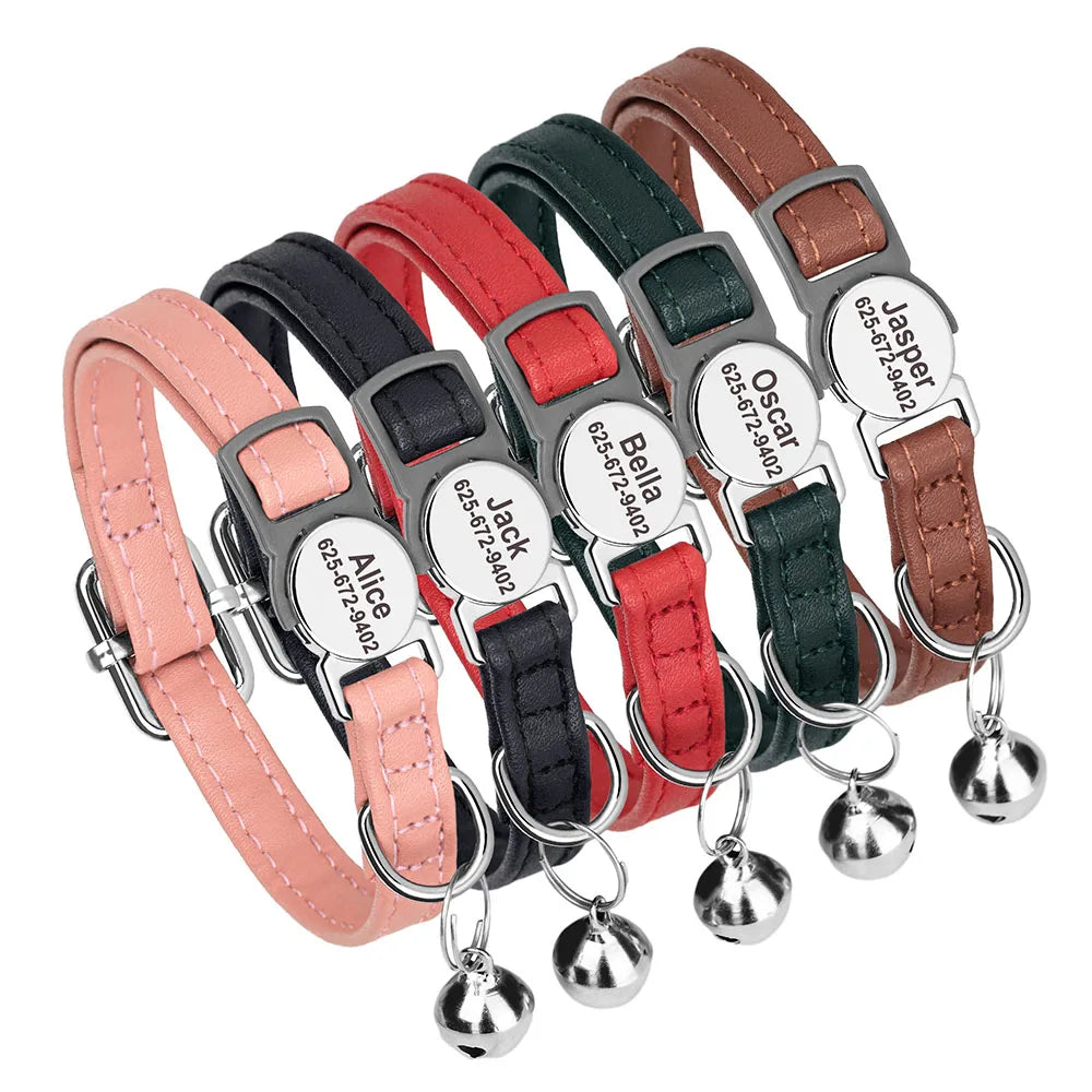 Cat Collar Free Personalized Kitten Collars Engraved Pet Puppy Name Necklace Collars Anti-lost for Cats Small Dogs Adjustable
