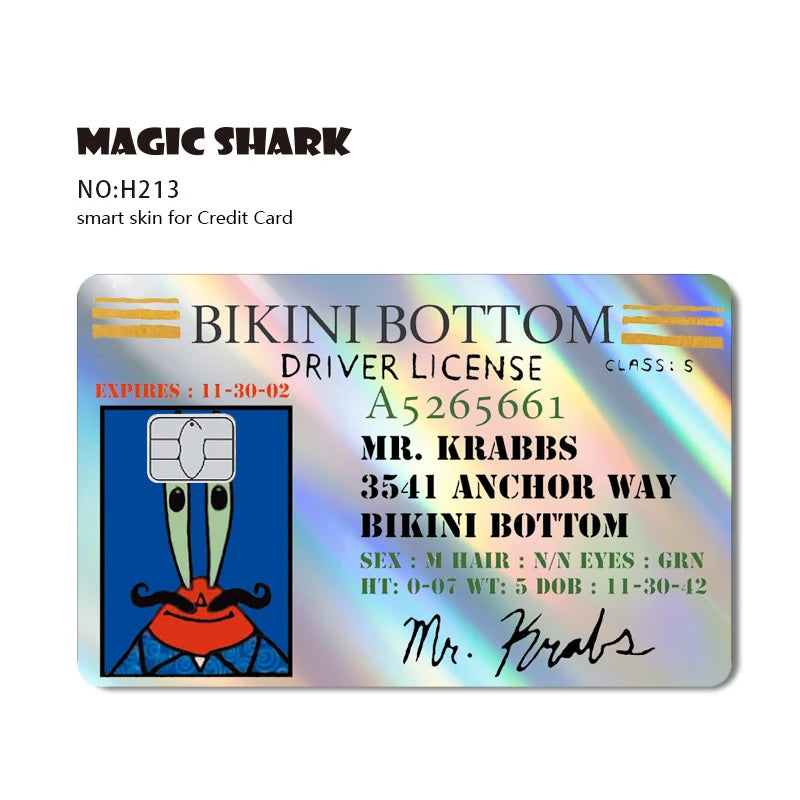 Magic Shark 2026 New Arrival Funny Cute Cartoon Holographic Sticker Laser Film Shinny Skin for Debit Credit Bank Card