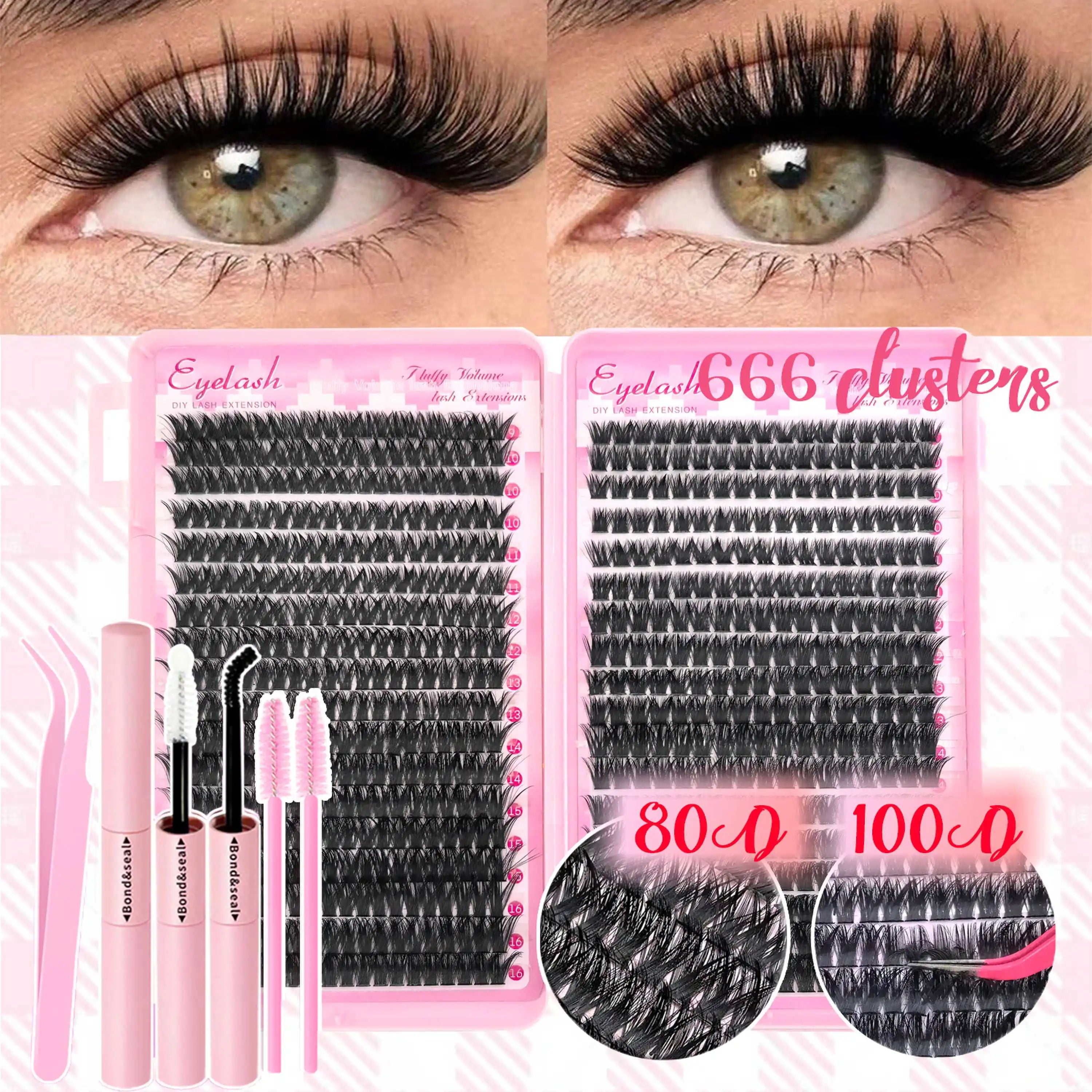 Voluminous Fluffy Cluster Lashes Kit – 200/290/666 Cluster 80D100D Show-Stopping Party Looks! Curated Length Mix