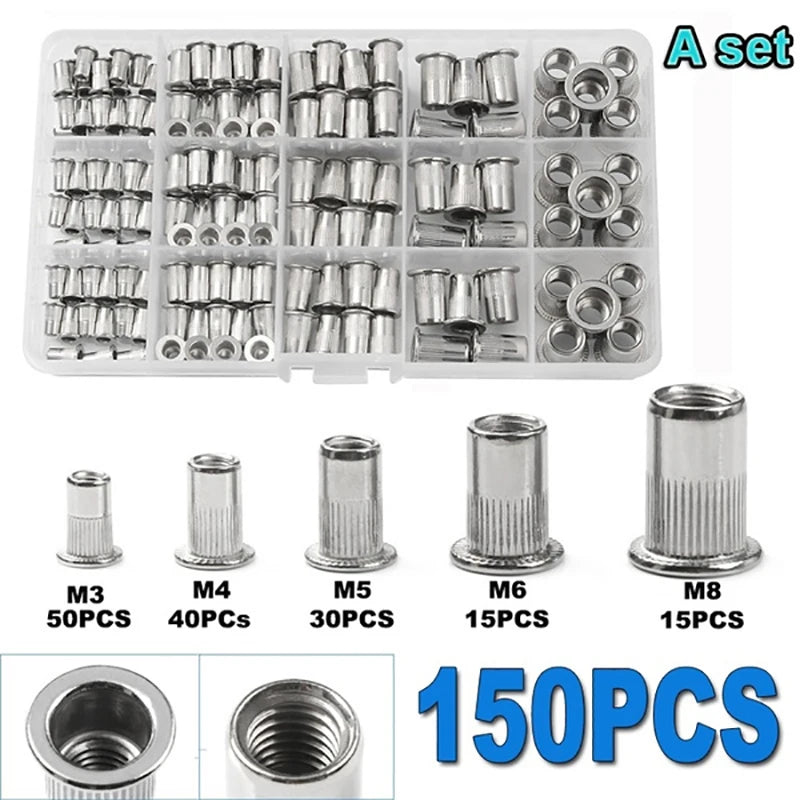 Threaded Rivet Nut Kit Mixed Aluminum Alloy Rivet Nut Gun Set M3 M4 M5 M6 M8