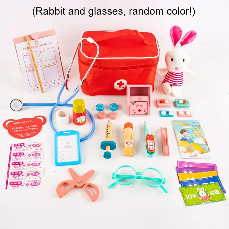 Wooden Pretend Play Doctor Educational Toys for Children Medical Simulation Medicine Chest Set for Kids Role Playing Pretend Toy