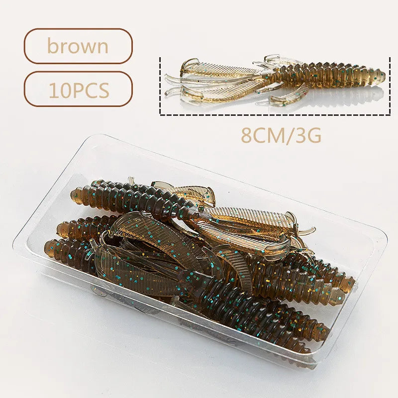 10pcs silicone soft bait lobster fishing bait 8cm sunken shrimp rotating double tail sea fishing outdoor fishing accessories