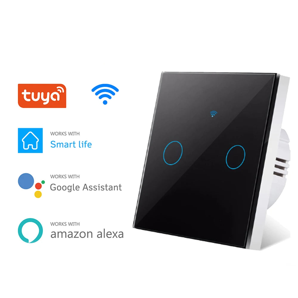EU WiFi Smart Light Switches No Neutral Wire Touch Switch RF433 Smart Home Life Tuya App Control Support Alexa Google Home