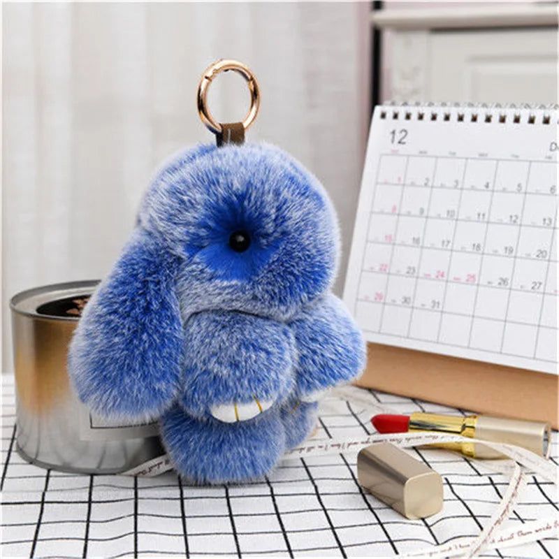 Cute Pluff Bunny Keychain Women Fur Pom Pom Angel Rabbit Key Ring Hare Plush Dolls Toy Girls Bag Car Key Pendant Kids Xmas Gift