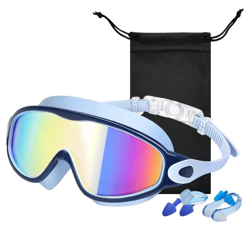 Large Frame Kids Swim Goggles 3-15YDS Boys Girls Youth Wide Vision Anti-UV Anti-Fog No Leak Soft Silicone Pool Swimming Eyewear