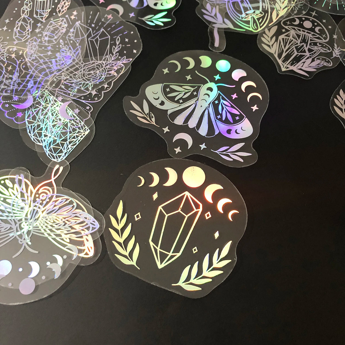 40pcs Holographic Glitter Stickers PET Transparent Shiny Waterproof Decorative Decals For Water Bottles Scrapbooking Laptop