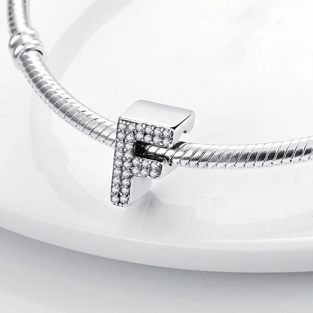 Original 925 Sterling Silver 26 Alphabet Letters Sparkling Zircon Charms Pendant Beads For Women Fine DIY Birthday Jewelry Gifts