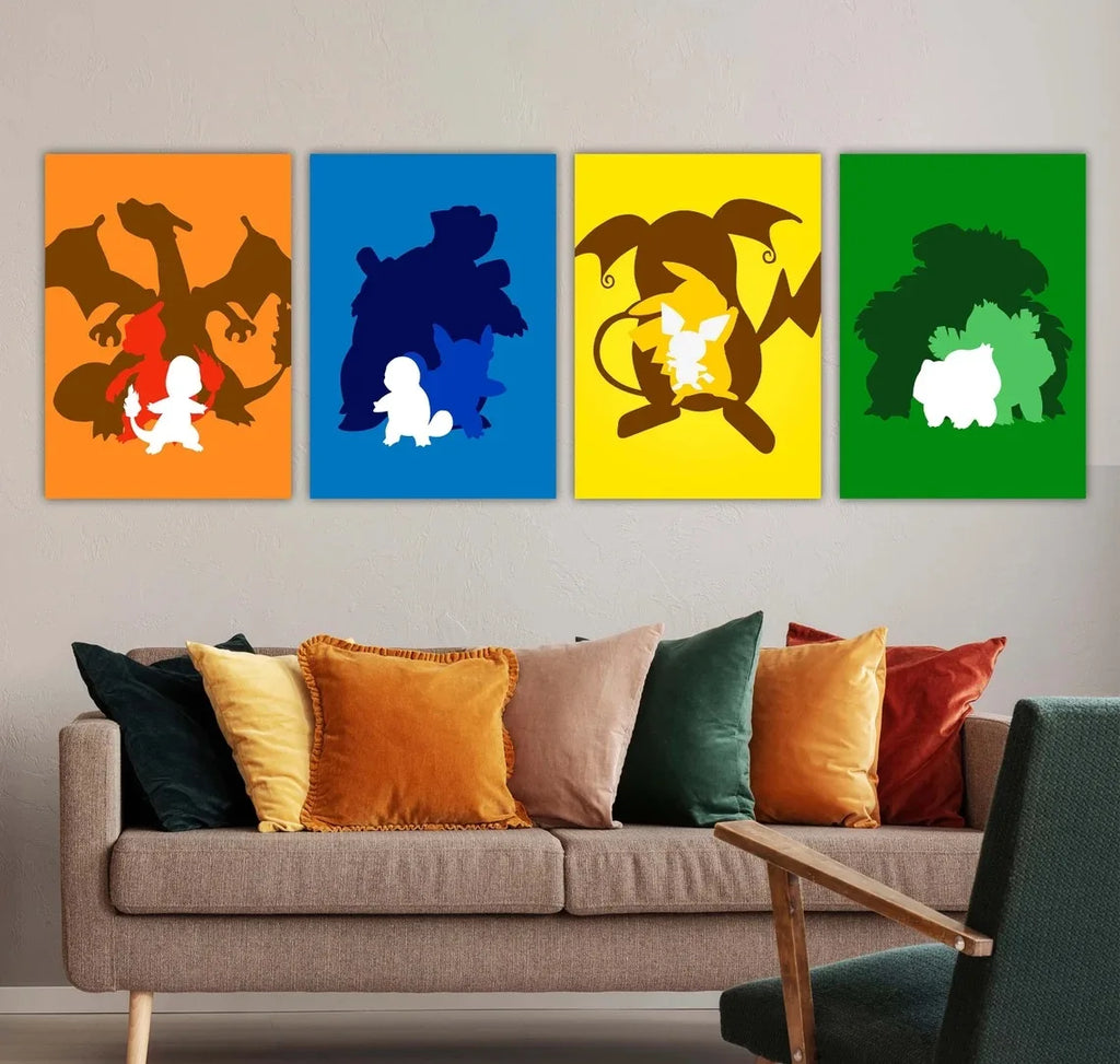 Cartoon Anime Poster Pokemon Pokémon Pikachu Watercolor Art Kids Room Decoration Wall Hanging Painting Kids Gift