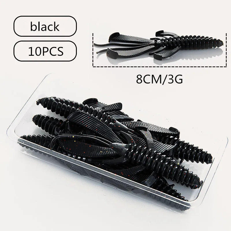 10pcs silicone soft bait lobster fishing bait 8cm sunken shrimp rotating double tail sea fishing outdoor fishing accessories