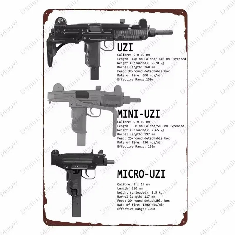 Cool Gun Poster Metal Tin Sign Man Cave Set 4 Vintage Firearm Wall Art Military Decor Bar Bedroom Garage