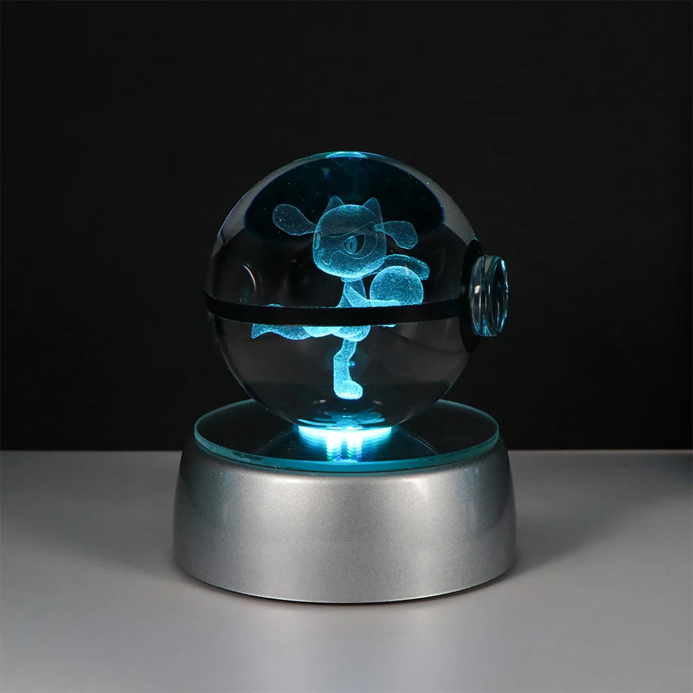 Pokemon 3D Crystal Ball Pikachu Figure Pokeball Engraving Crystal Charizard Model with Led Light Base Toys Anime Christmas Gift