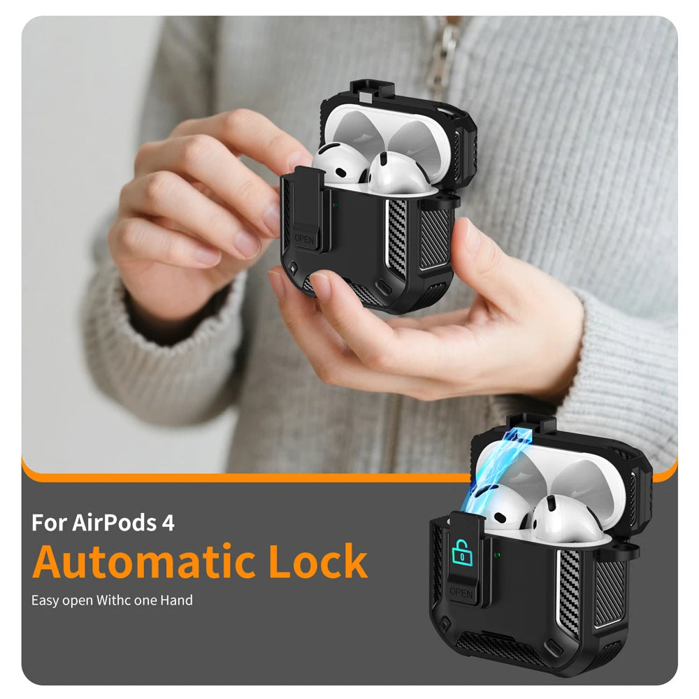 Magnetic Automatic Switch Earphone Cover For Airpods Pro 2 4 ANC Case Full Body Protection Shockproof With Hook Phone Holder Box