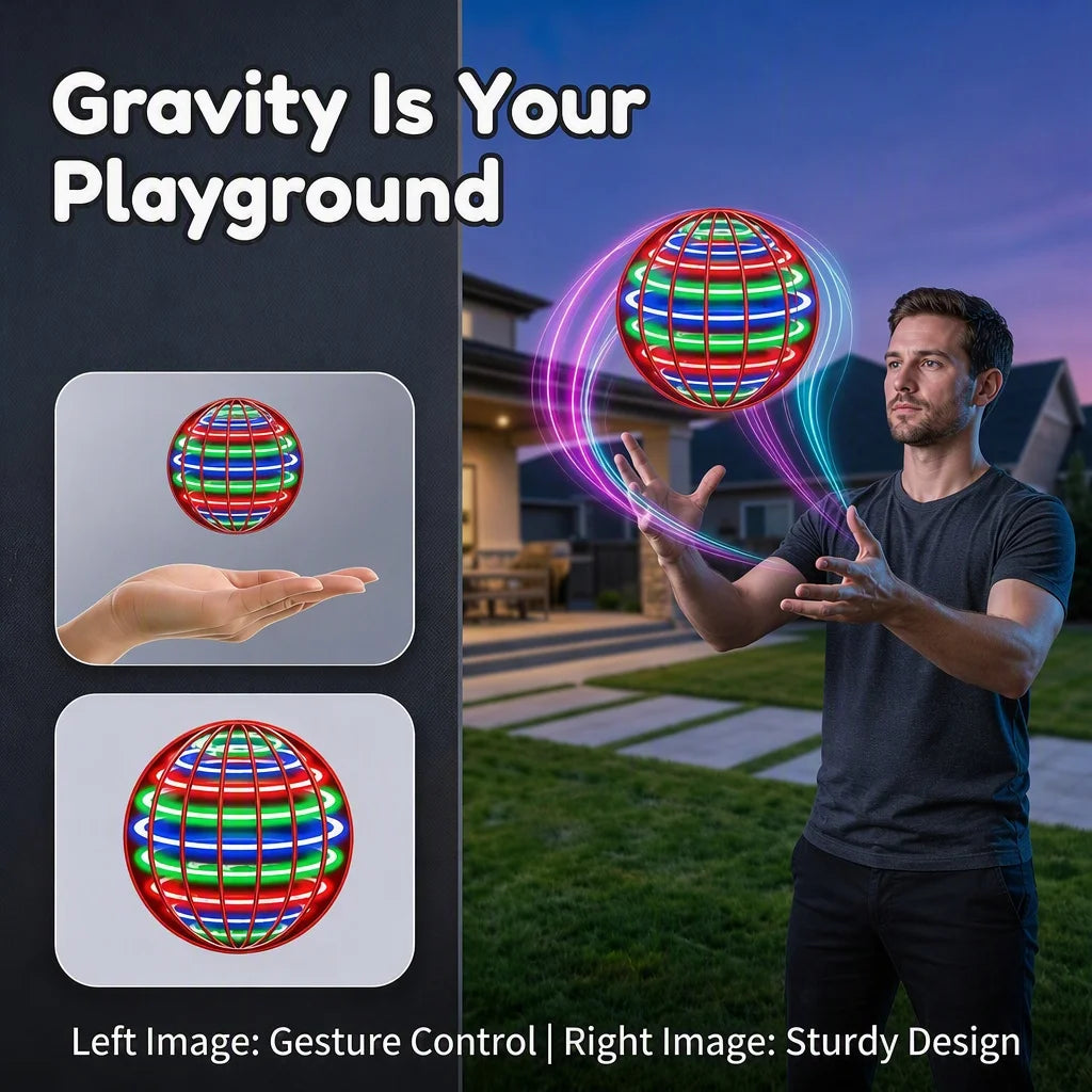 Hand Controlled Flying Ball with Colorful LED Lights, 360° Rotating Suspension Orb, Indoor Outdoor Sports Toy for Teens & Adults
