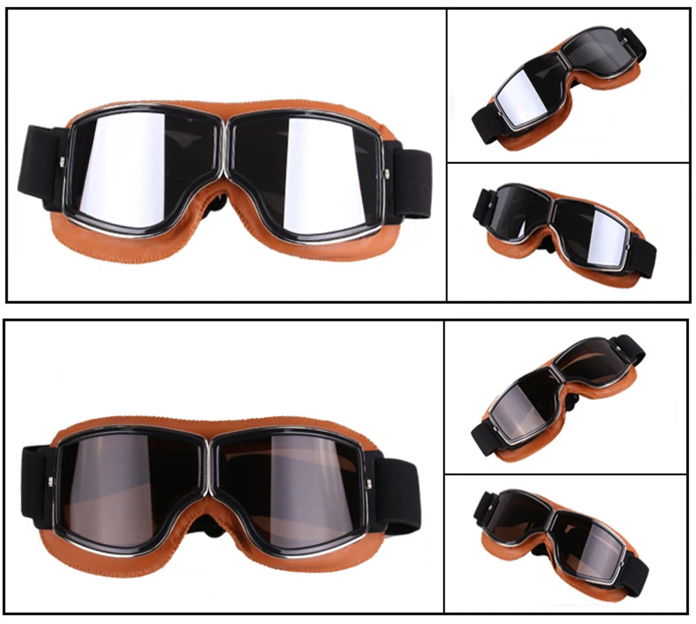 Motorcycle Glasses Windproof Motorcycle Helmet Glasses Sunglasses Retro Universal Folding Leather Retro Motorcycle Accessories
