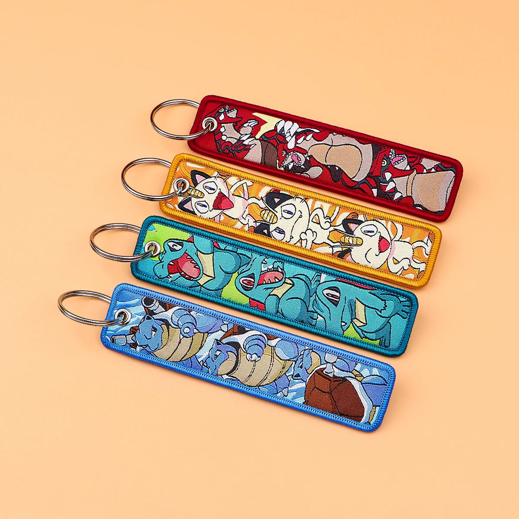 Japanese Anime Elf Monsters Keychain for Cars Backpack Key Holders Embroidery Keyrings Key Tag Jet Tag Accessories Gifts 1pcs