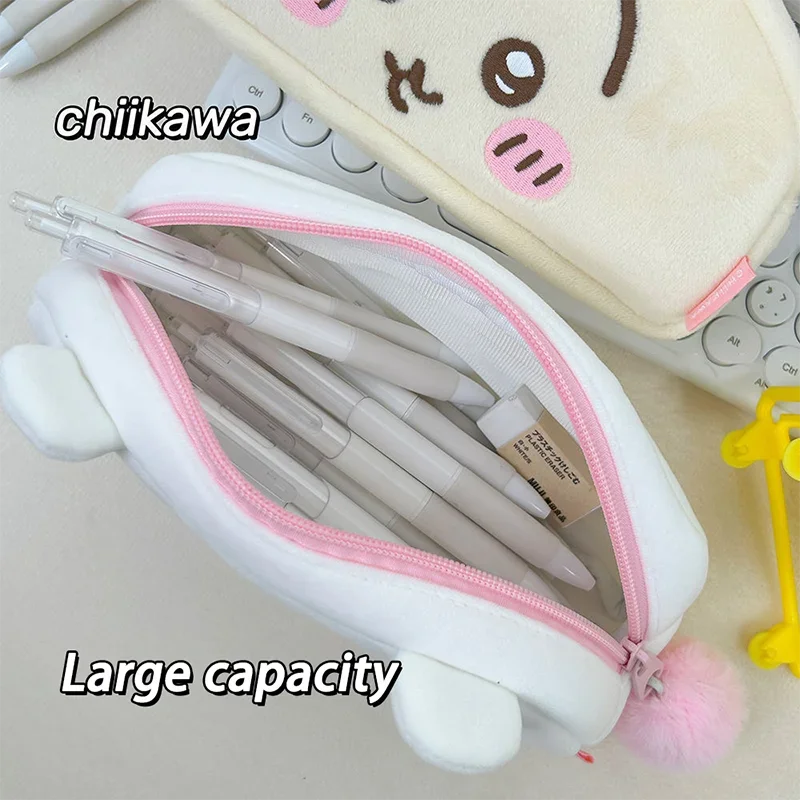 Cute Hachiware Series Plush Embroidery Pencil Case Ins Style Cartoon Usagi Large Capacity Student Storage Bag Gift