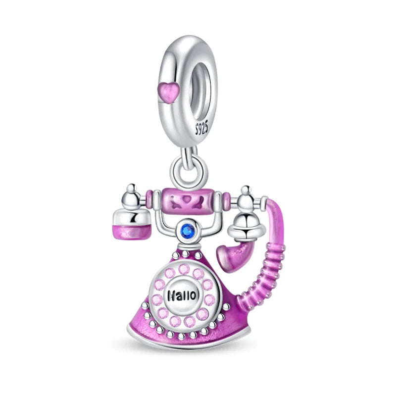 925 Sterling Silver Tailor Sewing Machine Telephone Alarm Clock Charms Pendants Fit 925 Original Bracelets DIY Jewelry