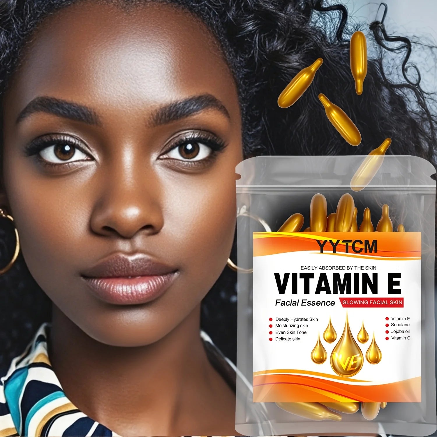 Vitamin E Deep Moisturizing Capsule Essence, Hydrates and Smooths Skin, Contains Plant-Based Squalane, Vitamin C, Deep Hydration and Brightening Skin Essence (0.4Gx30 Capsules)/Bag-1 Bag