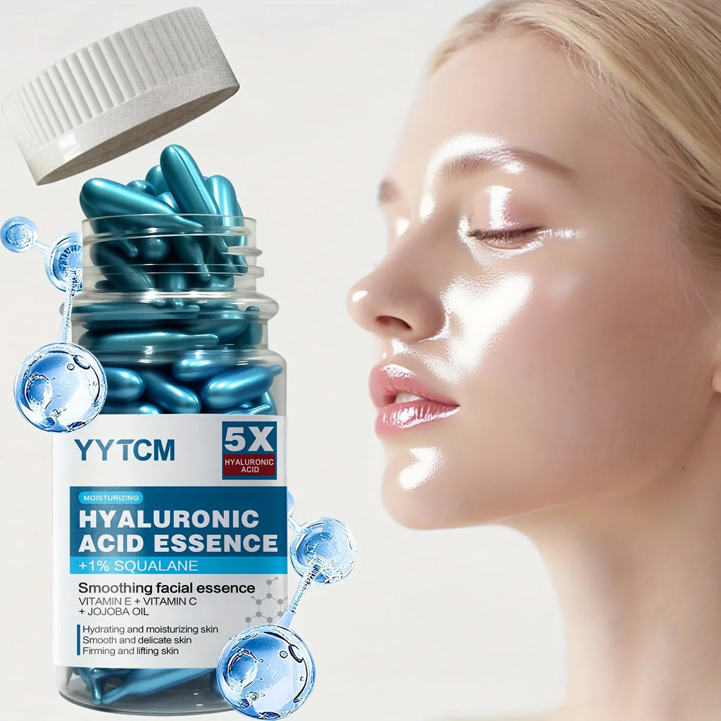 Hyaluronic Acid Deep Moisturizing Capsule Essence, Hydrates and Smooths the Skin, Contains Plant-Derived Squalane, Vitamin E, Vitamin C, Deep Moisturizing and Skin-Brightening Essence (0.4Gx90 Capsules)/Bottle-1 Bottle