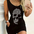 Women's Summer Sleeveless Tank Top Dress Sexy Women's summer loose sleeveless short mini dress with black print