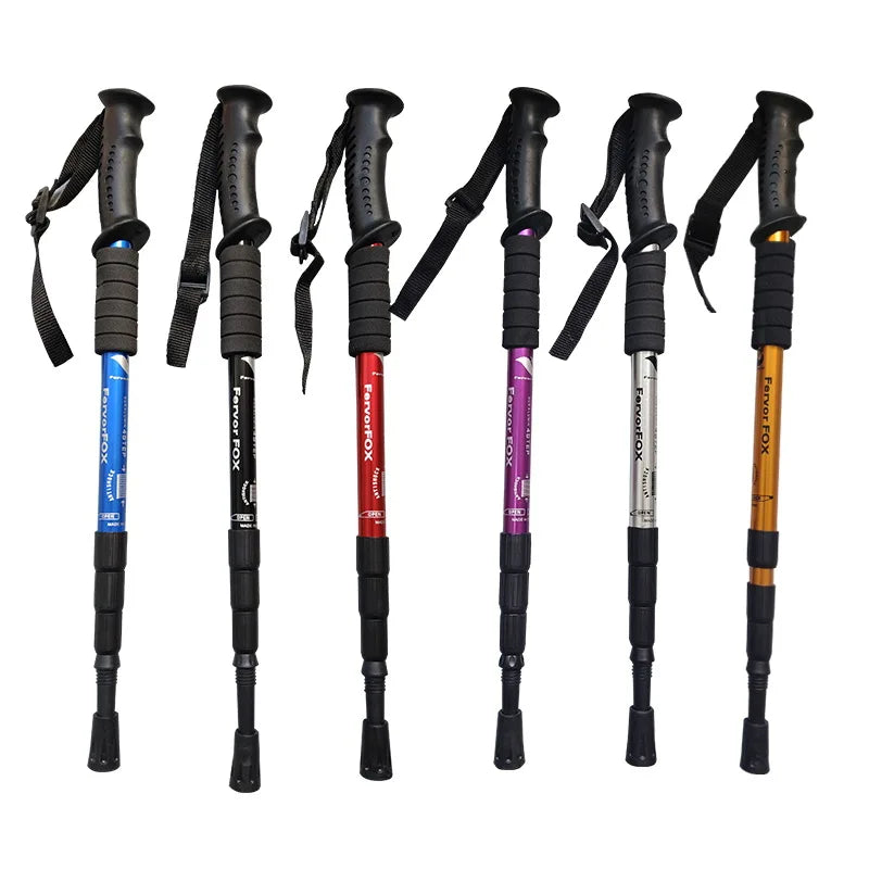 Outdoor Hiking Stick Telescopic Cane Non-slip Cane Straight Handle Four-section Portable Aluminum Alloy Men Women's Hiking Canes