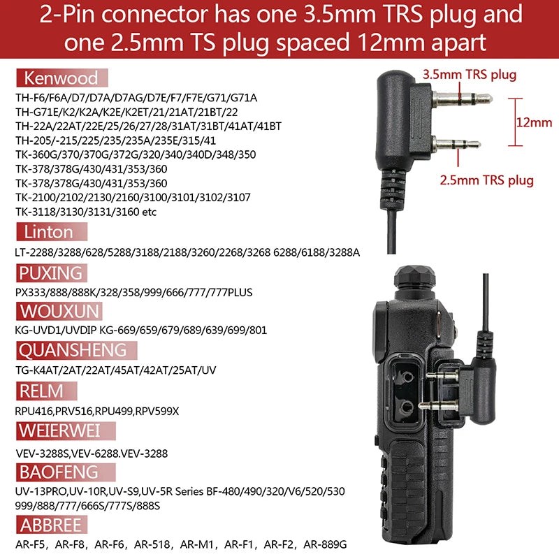 K-head Universal Headset Mic Walkie Talkie Earphones Soft Accessories for BaoFeng UV-5R UV-5RH UV-21 PRO Quansheng UV-K6