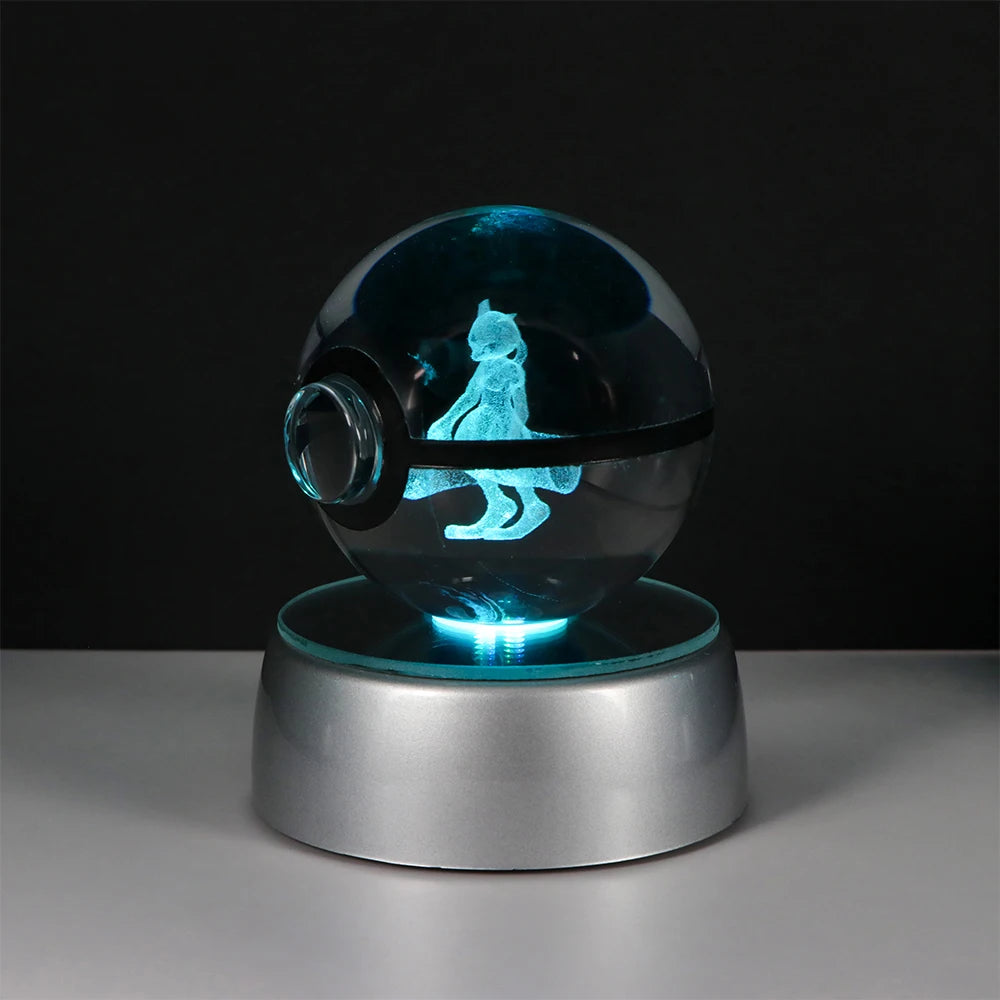 Pokemon 3D Crystal Ball Pikachu Figure Pokeball Engraving Crystal Charizard Model with Led Light Base Toys Anime Christmas Gift